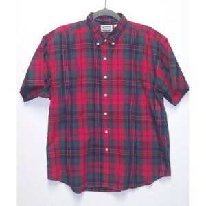 Tartan Plaid Christmas plaid shirt short sleeve button down Sz L red green EUC